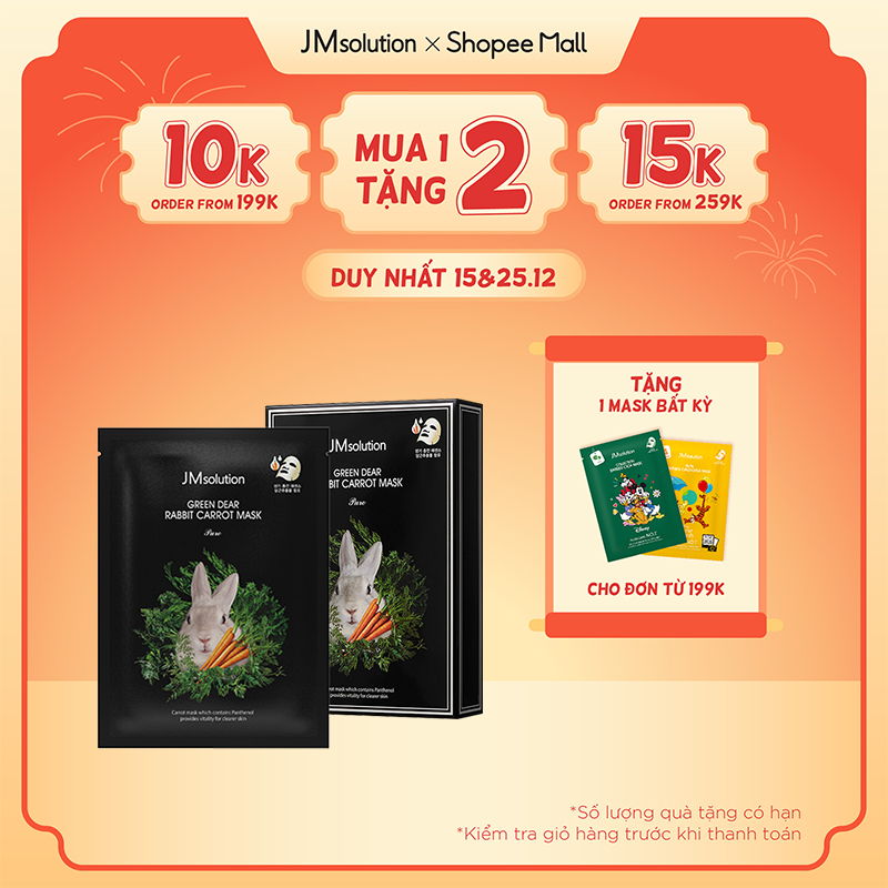 Mặt Nạ Cà Rốt Phục Hồi Làm Dịu Da JMsolution Green Dear Rabbit Mask Pure 30ml