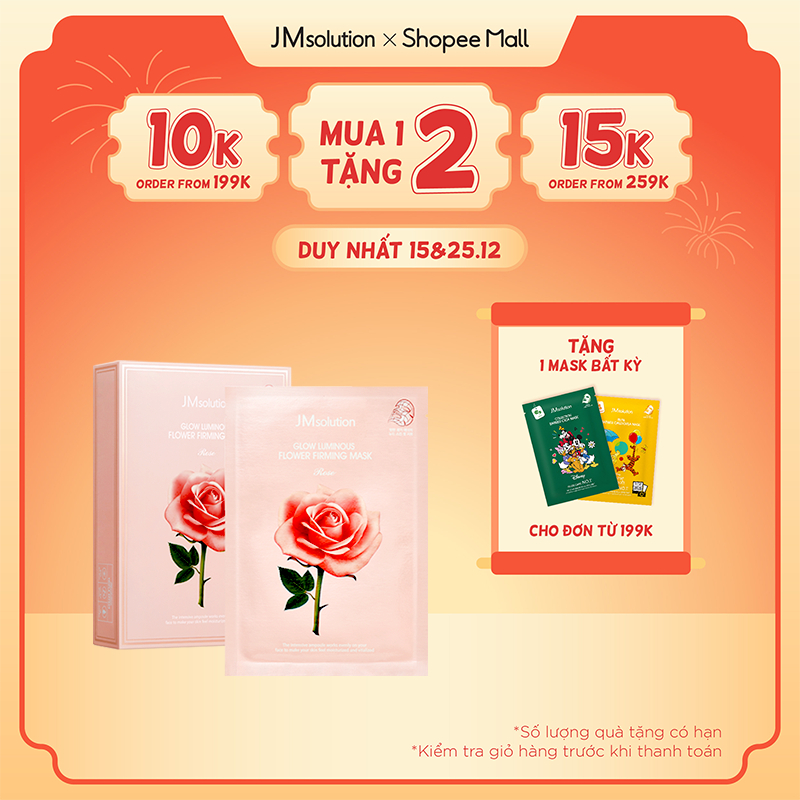 Mặt Nạ Làm Săn Chắc Da JMsolution Glow Luminous Flower Firming Mask Rose 30ml x 10 Miếng