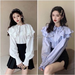 Áo sơ mi nữ bánh bèo phối cổ bèo