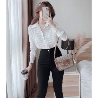 Áo sơ mi nữ trắng công sở gấp vải