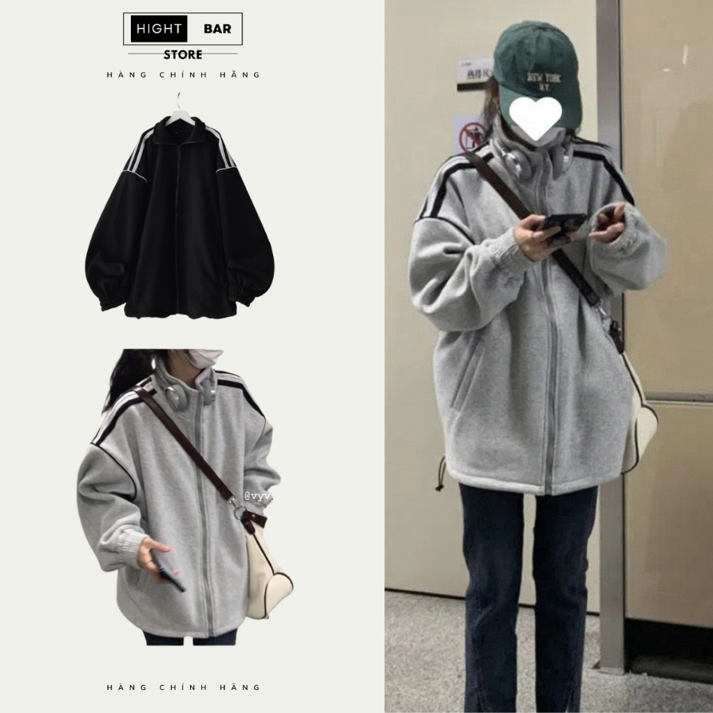 Áo khoác nỉ sọc vai form rộng unisex Hight bar Store