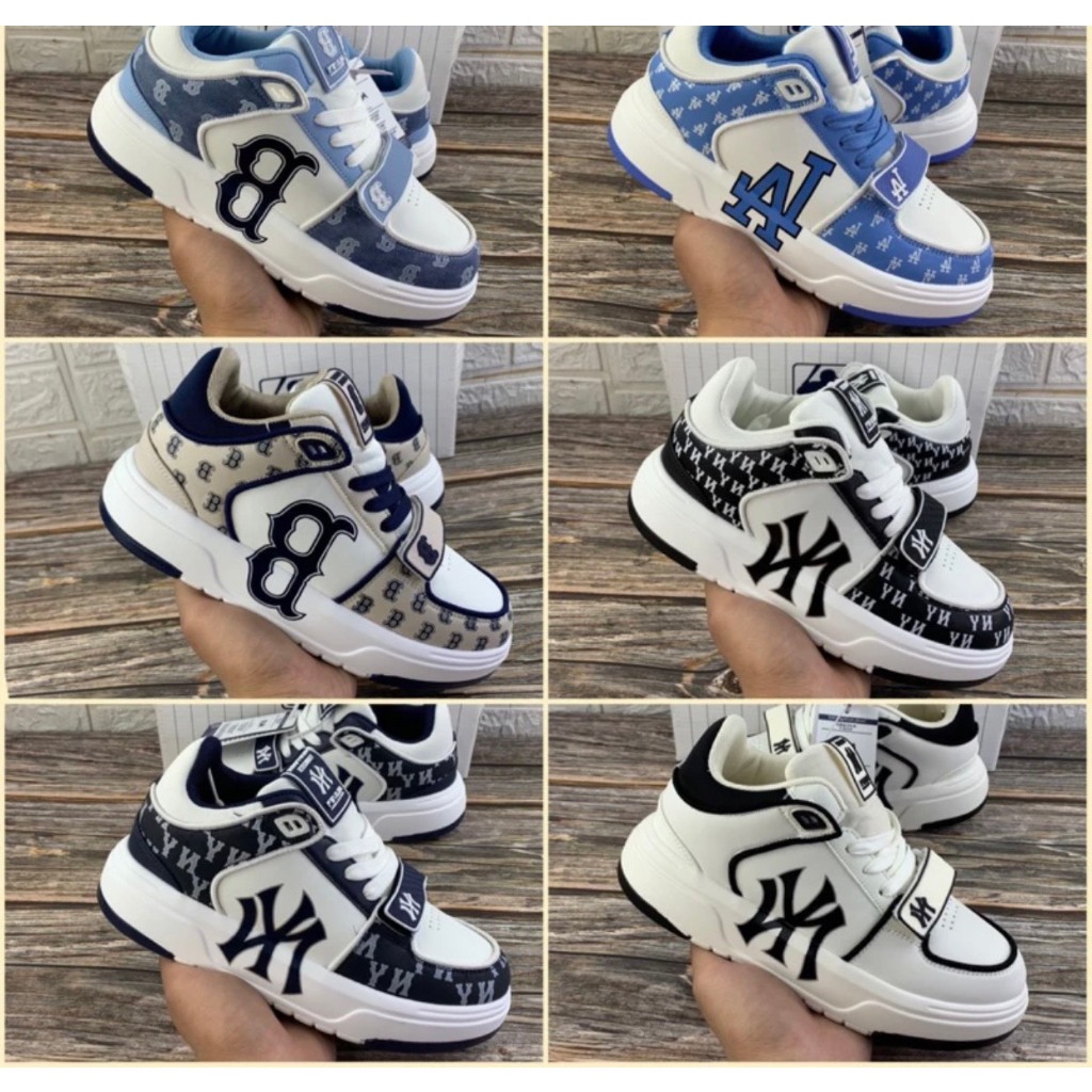 Giày MLB,chunky dán hoạ tiết LA siêu cấp nam nữ, liner ofwhite cao cấp, giày ML B chunky NY đen full box bill+ phụ kiện