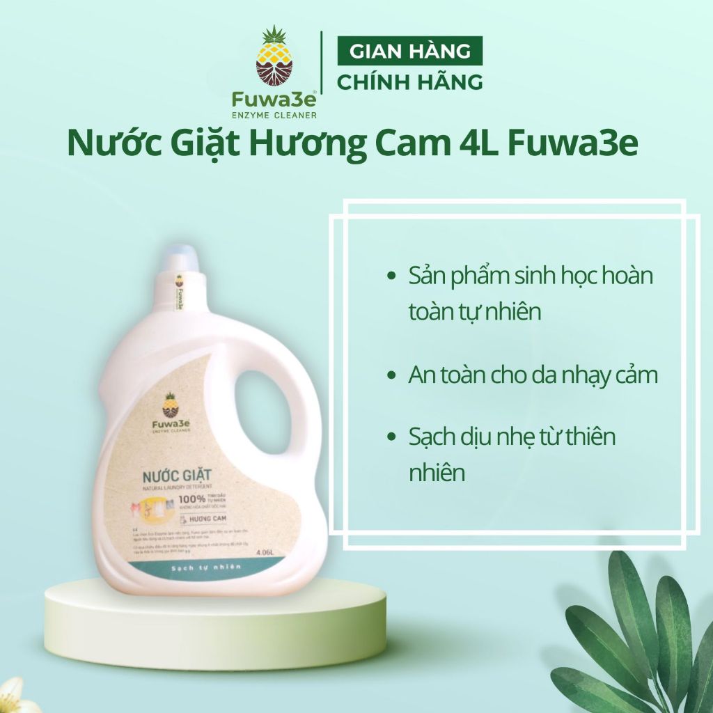 Nước giặt Fuwa3e từ Enzyme sinh học hương cam 4L giặt quần áo đồ lót, an toàn cho em bé