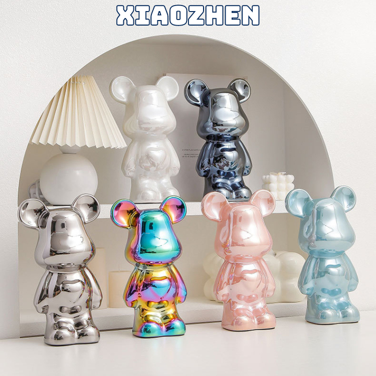 TƯỢNG MÔ HÌNH GẤU MINI BEARBRICK THỎ VÀ GẤU 18CM CHẤT LIỆU GỐM MẠ TĨNH ĐIỆN CAO CẤP DÙNG ĐỂ TRANG RÍ DEOCER SANG TRỌNG