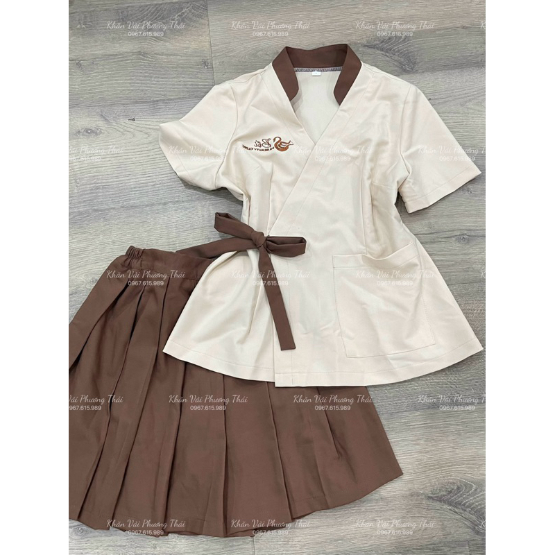 Đồng phục spa nữ cổ tàu cách tân điệu đà, chất cotton lạnh cao cấp