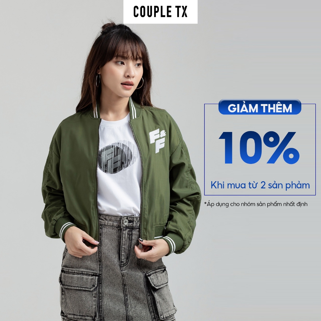 Áo Khoác Dù Bomber Nữ Couple TX Bo Sọc Thêu Logo FF WOP 2027