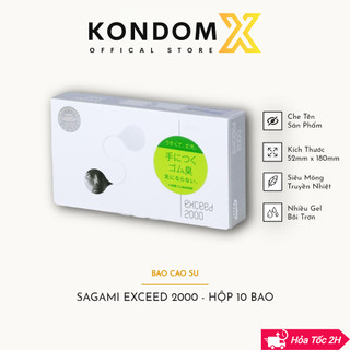 Bao cao su siêu mỏng chống tuột, trơn truyền thống SAGAMI EXCEED 2000, hộp 10 bcs