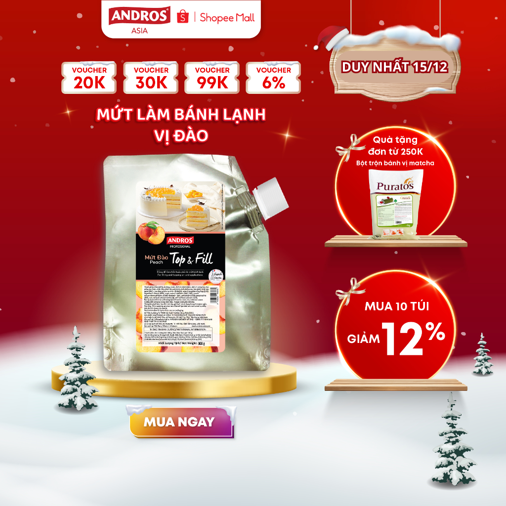 Mứt Làm Bánh Lạnh Vị Đào - Có miếng trái cây thật - ANDROS Top & Fill - 900G