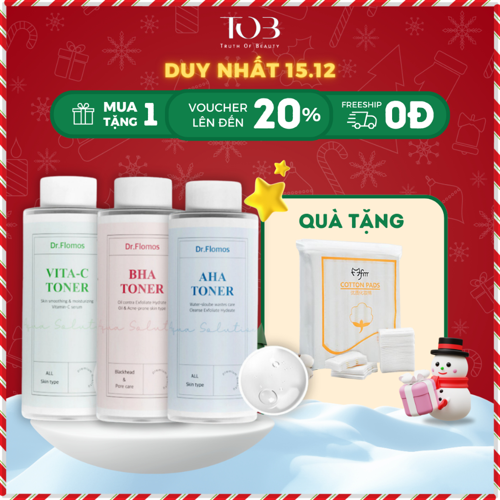 Combo 3 Dung Dịch Toner Tẩy Tế Bào Chết Dr Flomos AHA/BHA/VITAC 300ml*3 (có thể dùng cho máy aqua spa)