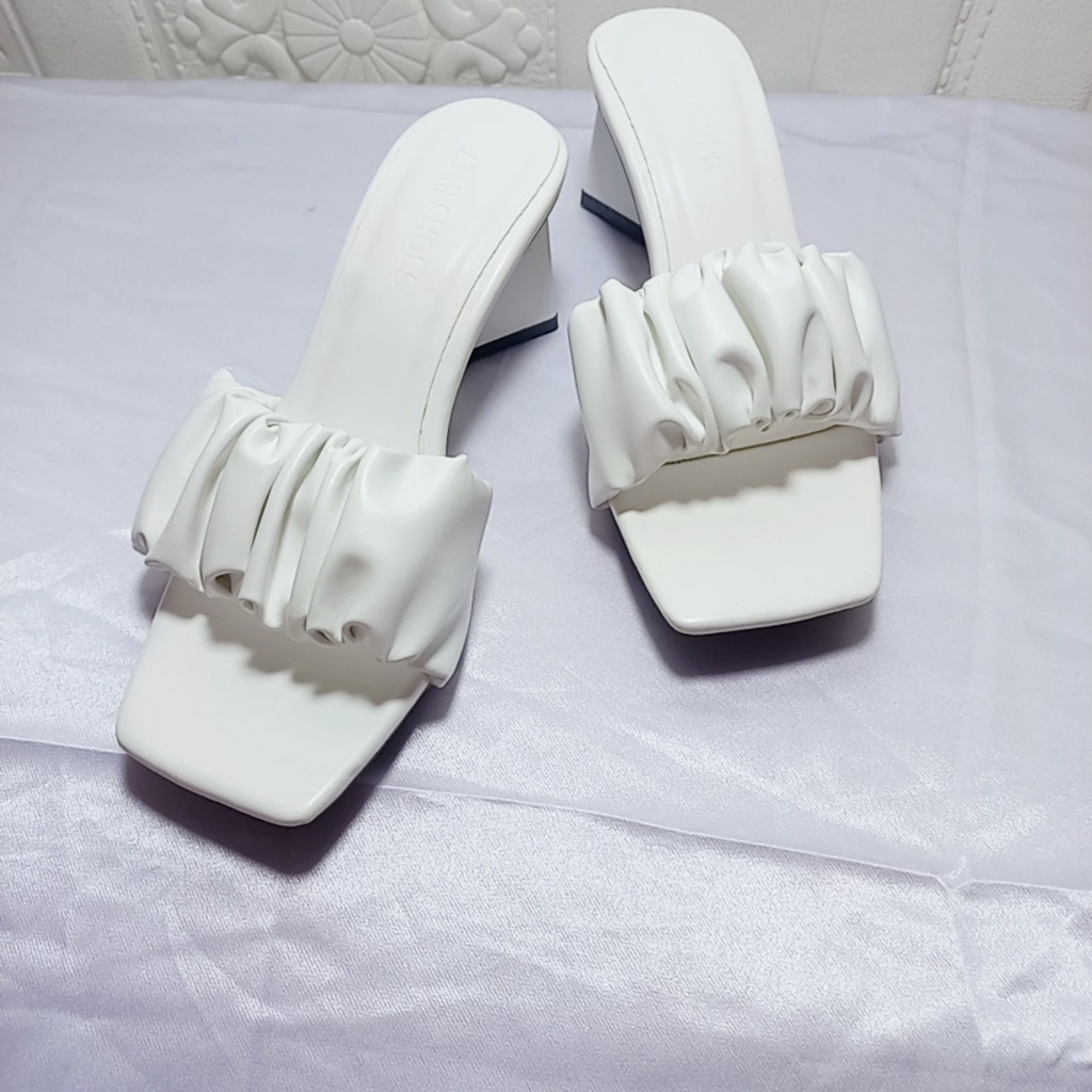 Dép Guốc nữ 5P quai ngang nhún bèo da mềm cao cấp mũi vuông đi chơi đi tiệc đẹp