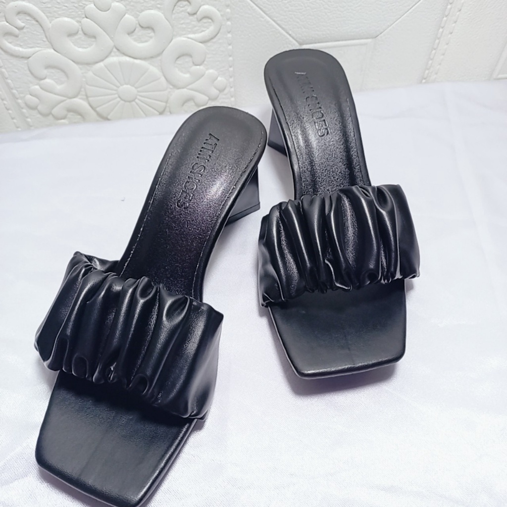 Dép Guốc nữ 5P quai ngang nhún bèo da mềm cao cấp mũi vuông đi chơi đi tiệc đẹp