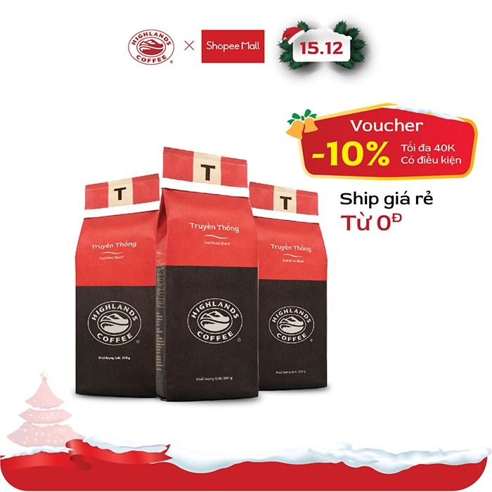 Combo 3 gói Cà phê rang xay Truyền thống Highlands Coffee 200g