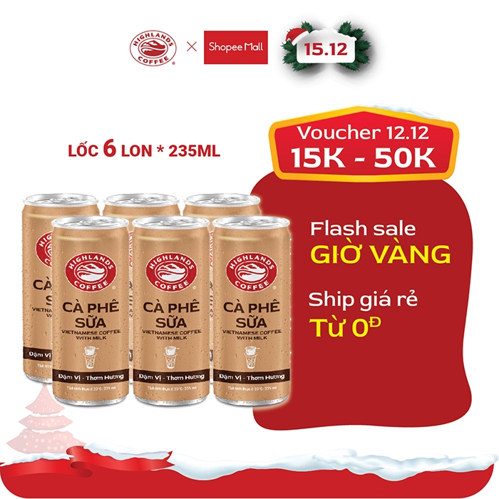 Lốc 6 Lon Cà Phê Sữa Đá Highlands Coffee 235ml/lon