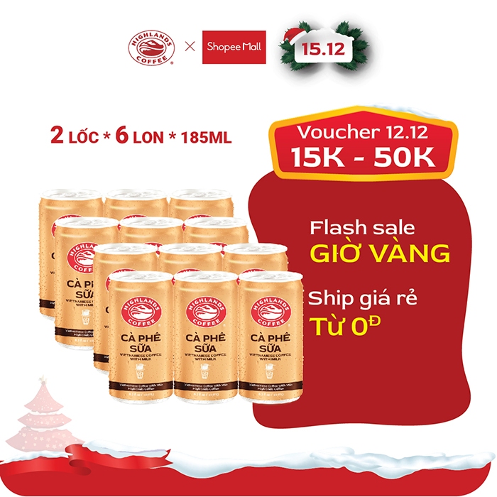 Combo 2 lốc Cà Phê Sữa Đá Highlands Coffee 185ml/lon (6 lon/lốc)