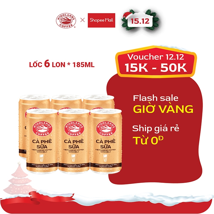 Lốc 6 Lon Cà Phê Sữa Đá Highlands Coffee 185ml/lon