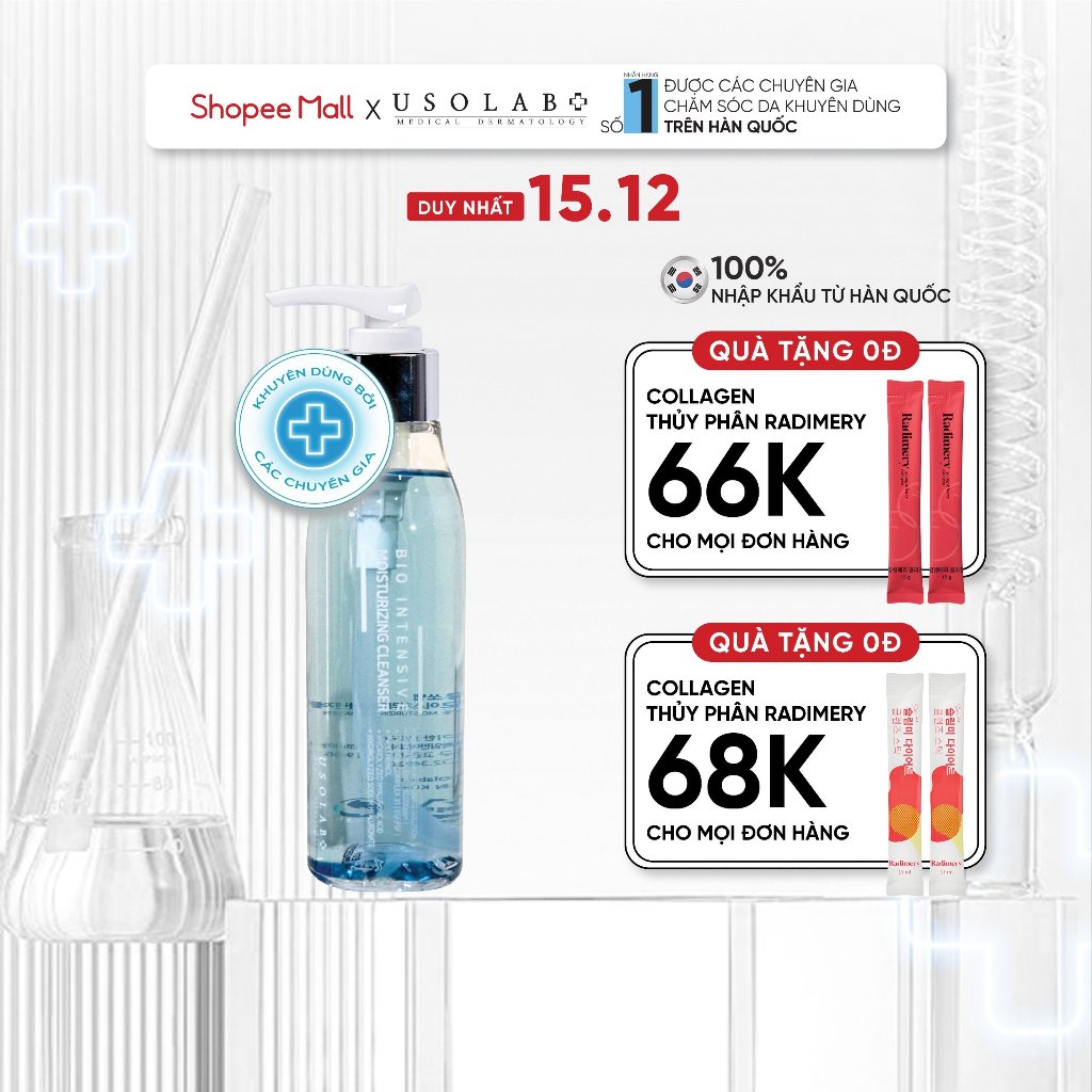 Sữa rửa mặt căng mọng rạng rỡ từ HA thủy phân 150ml Usolab Bio Intensive Hyaluron Cleanser