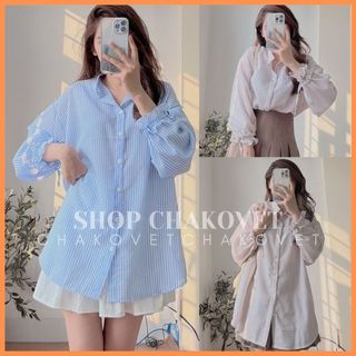 Áo sơ mi nữ cổ tàu form rộng