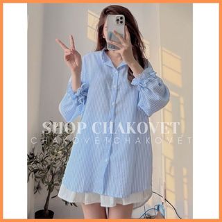 Áo sơ mi nữ cổ tàu form rộng