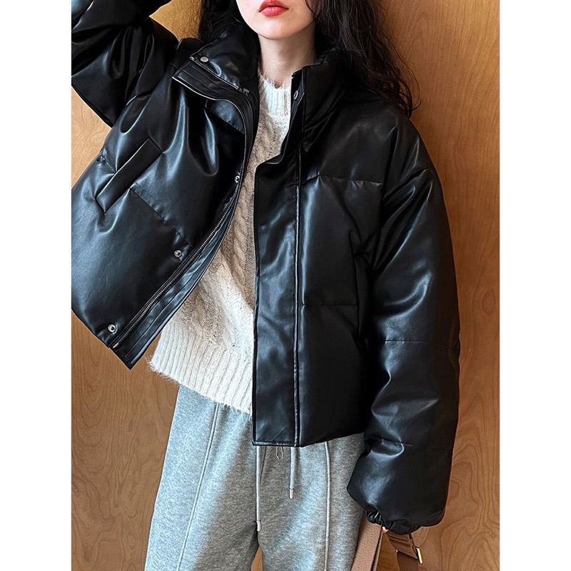 Áo khoác phao da trơn cổ cao 3 màu cao cấp