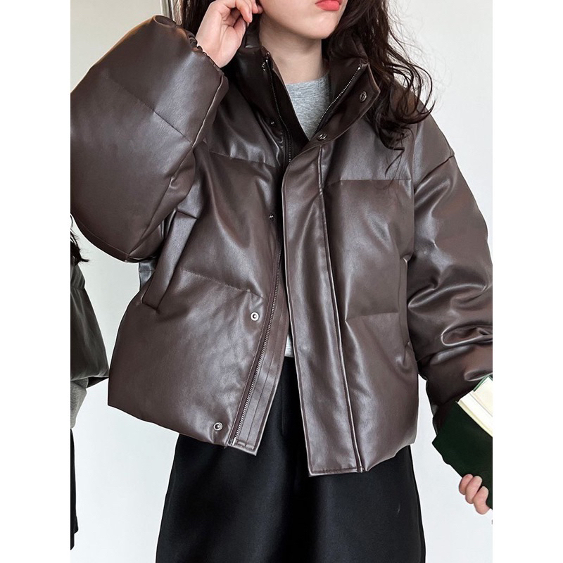 Áo khoác phao da trơn cổ cao 3 màu cao cấp