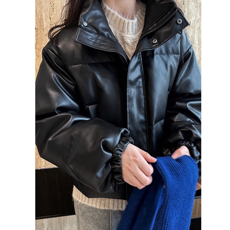 Áo khoác phao da trơn cổ cao 3 màu cao cấp