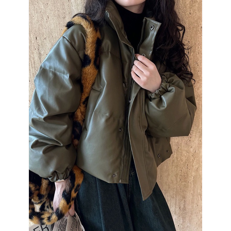 Áo khoác phao da trơn cổ cao 3 màu cao cấp