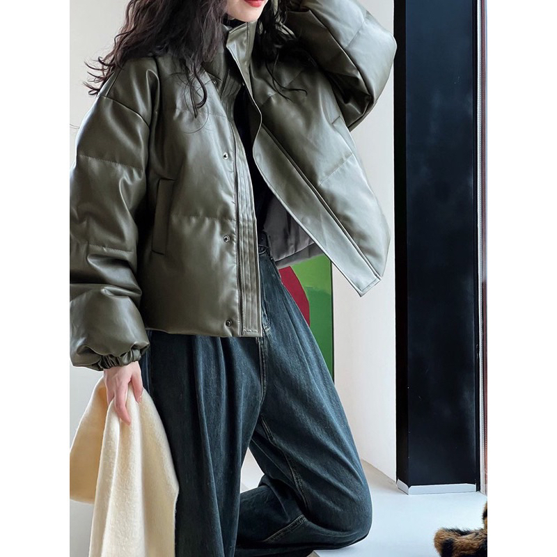 Áo khoác phao da trơn cổ cao 3 màu cao cấp