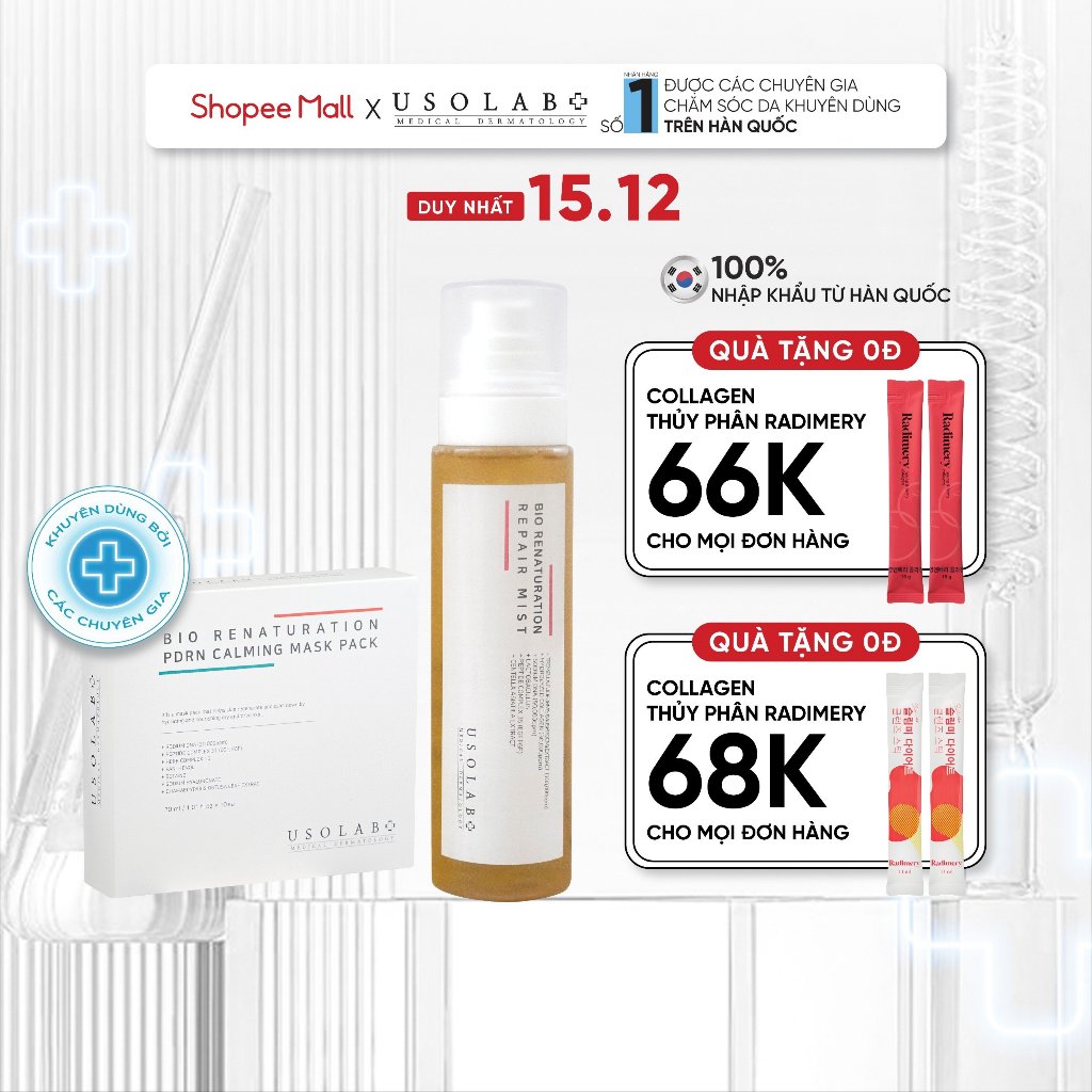 Bộ đôi phục hồi da, làm dịu da và cấp ẩm Mặt nạ tái tạo da PDRN 10 miếng + Xịt khoáng Bio Renaturation Repair Mist 150ml