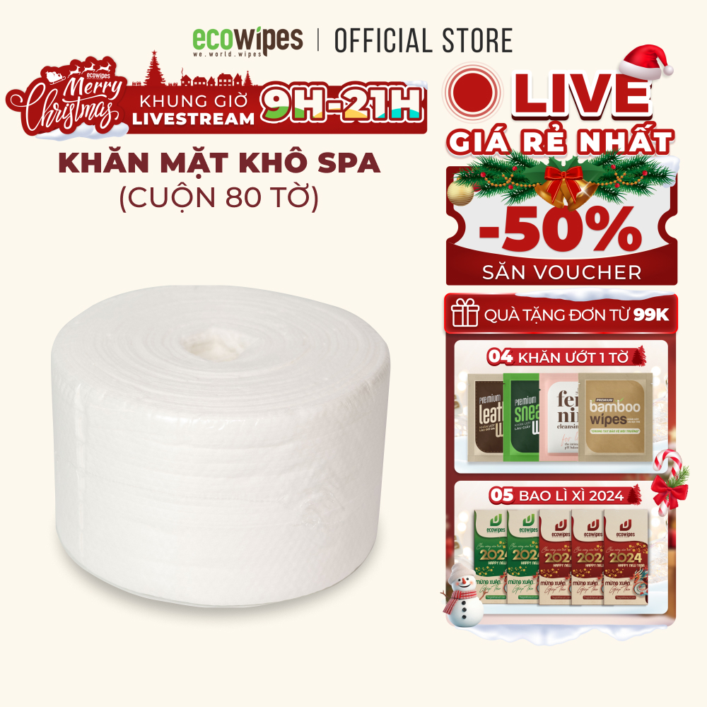 Khăn mặt khô đa năng EcoWipes cuộn 80 tờ size 20x20 dày 50gsm dùng trong Spa tiệm tóc siêu tiết kiệm