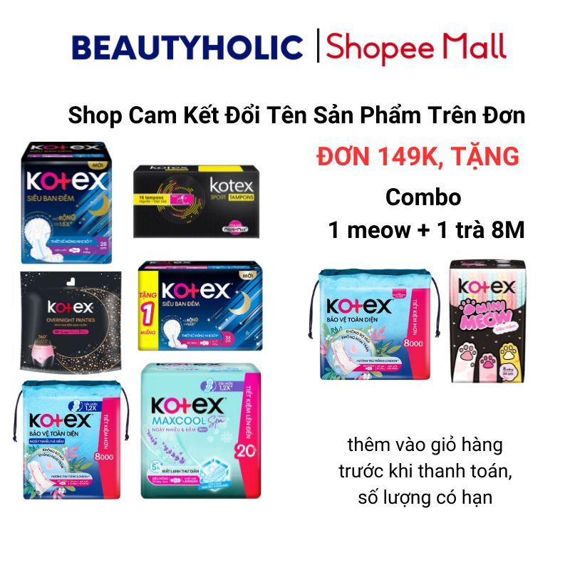 Băng Vệ Sinh Kotex Gói Lớn Siêu Tiết Kiệm 12 Miếng/ 8 Miếng/ 2 Miếng