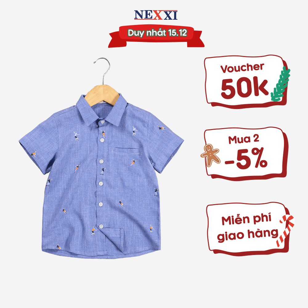 Áo Sơ Mi Linen Ngắn Tay Họa Tiết Ván Trượt Bé Trai