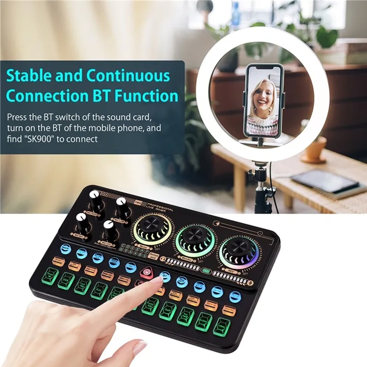 Sound Card có Bluetooth, Auto-tune, Pin 1200mAh dùng cho Thu âm, Livestream, Karaoke  K900 2022, V8S Pro