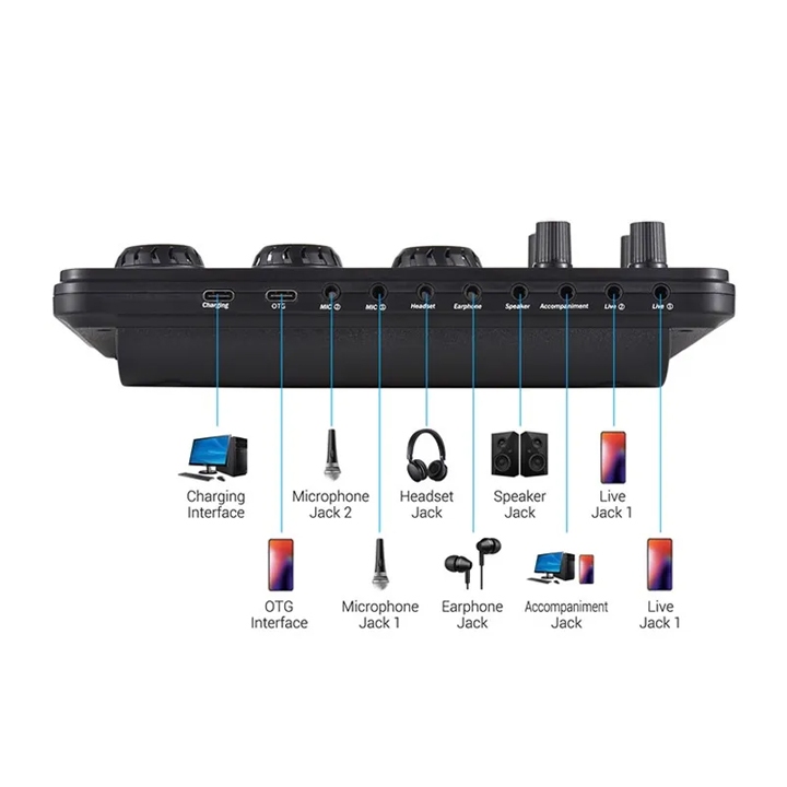 Sound Card có Bluetooth, Auto-tune, Pin 1200mAh dùng cho Thu âm, Livestream, Karaoke  K900 2022, V8S Pro