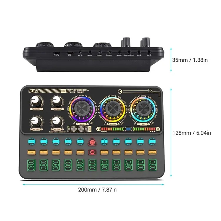 Sound Card có Bluetooth, Auto-tune, Pin 1200mAh dùng cho Thu âm, Livestream, Karaoke  K900 2022, V8S Pro