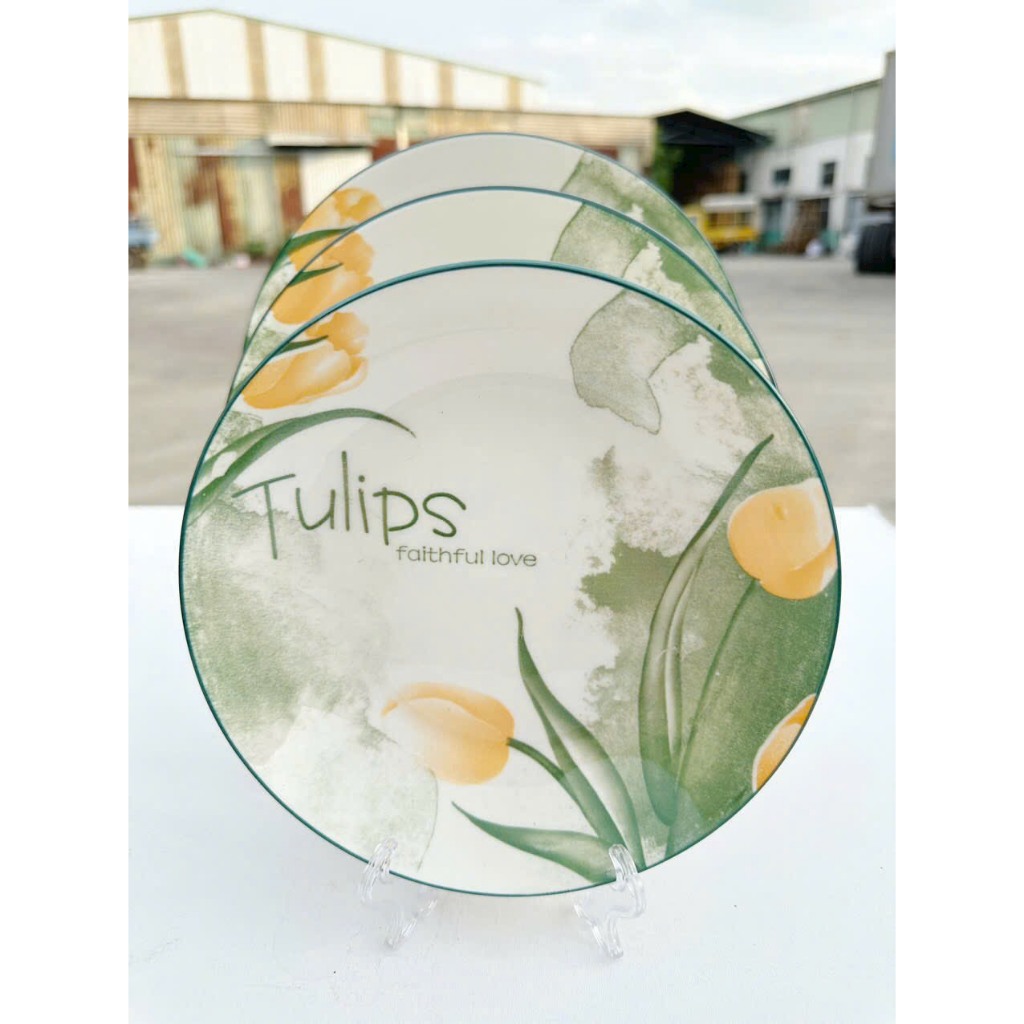 Bộ 2 Đĩa Họa Tiết Hoa Tulip - Đồ Sứ Decor, Dĩa Đựng Đồ Ăn, Tráng Men Cao Cấp, Dụng Cụ Bàn Ăn Cao Cấp