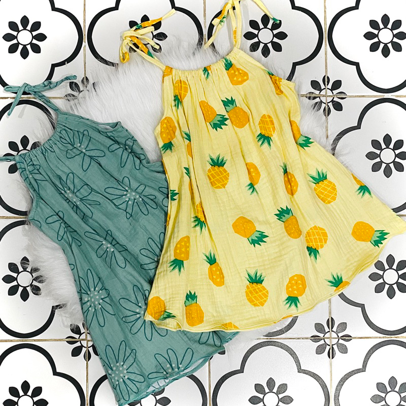 Váy hai dây Xô Muslin cho bé gái từ 8-20kg