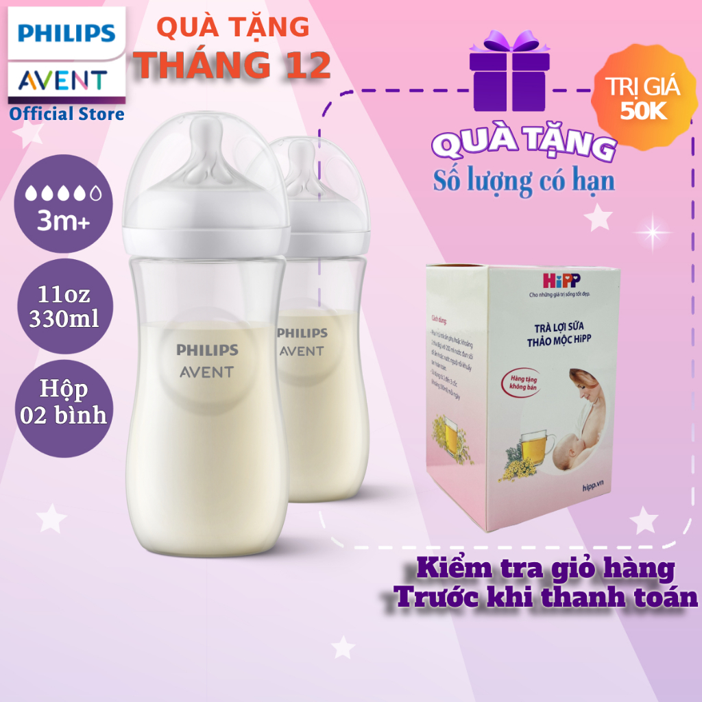 Philips Avent Hộp 2 Bình sữa mô phỏng tự nhiên 330ml mới  SCY906/02