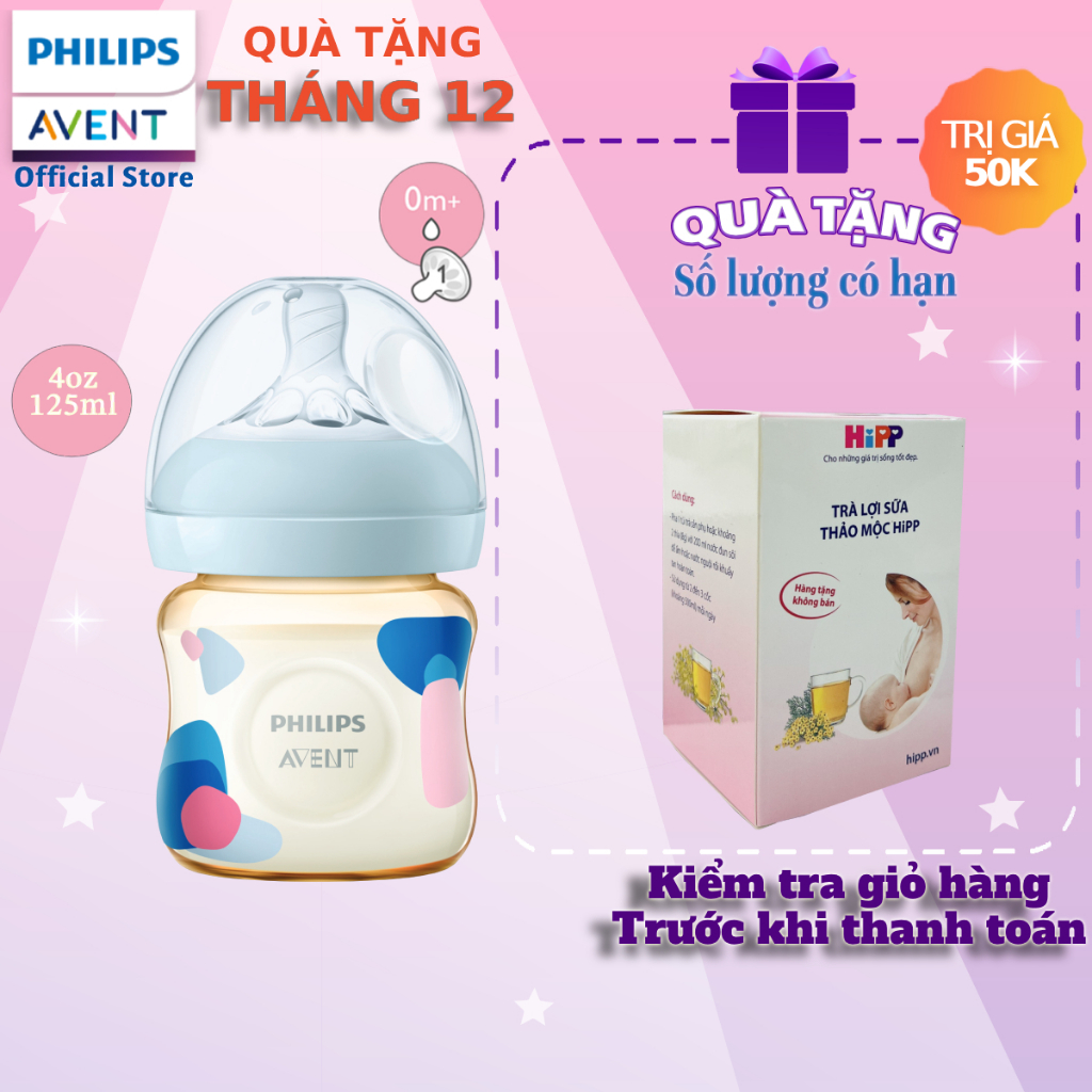 Philips Avent Bình sữa PPSU thiết kế tự nhiên 125ml cho trẻ từ 0 tháng tuổi SCF581/10
