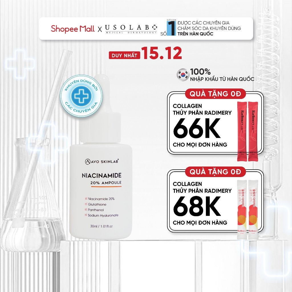 Serum niacinamide 20% AVO - Giúp cấp ẩm, sáng da, giảm thâm và chống lão hóa 30ml