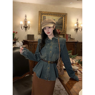 Áo sơ mi denim tay dài phong cách hồng kong thời trang 2024