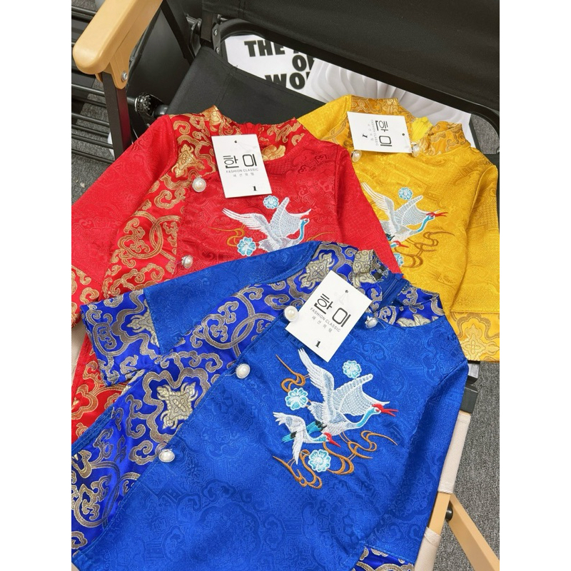 Áo dài cách tân bé trai size 9-28kg. Chất gấm thượng hải cao cấp