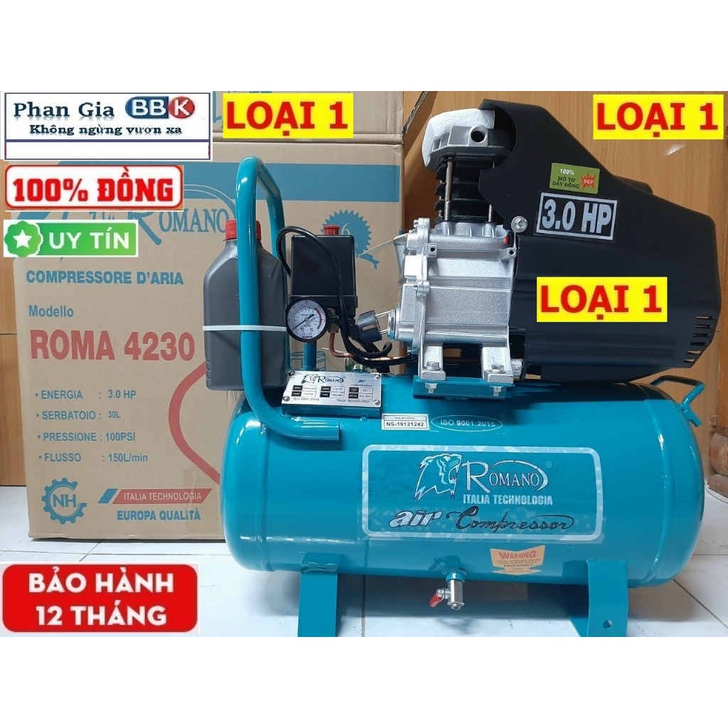Máy nén khí ROMANO chính hãng 12L+ 30L - Bảo hành 1 năm
