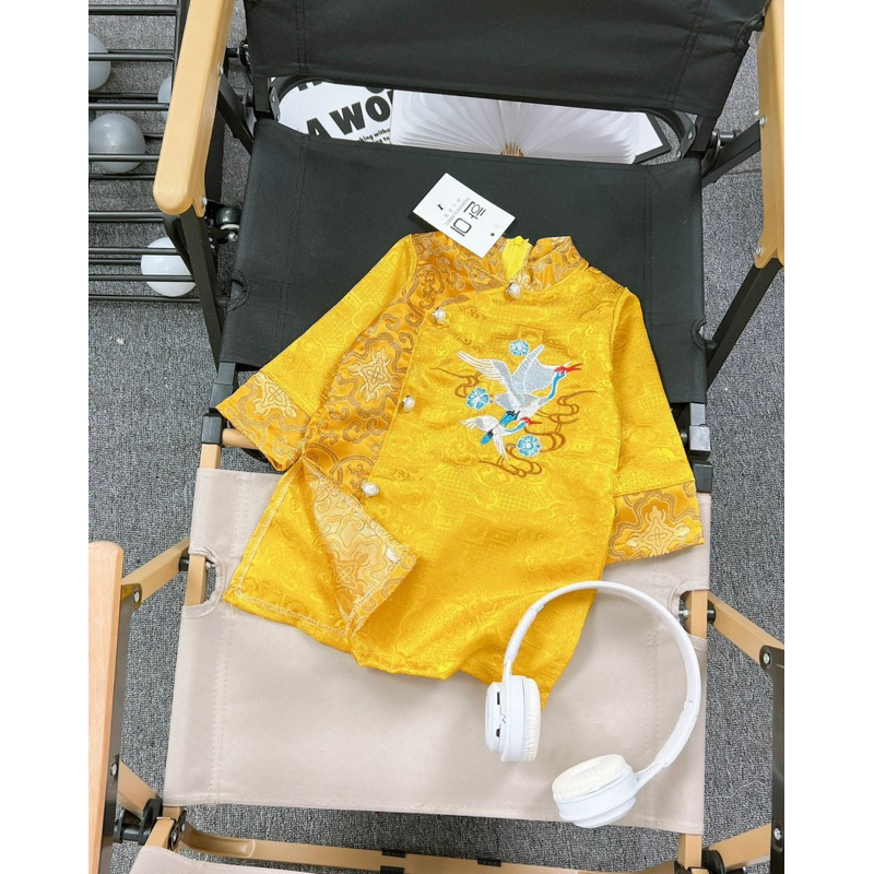 Áo dài cách tân bé trai size 9-28kg. Chất gấm thượng hải cao cấp