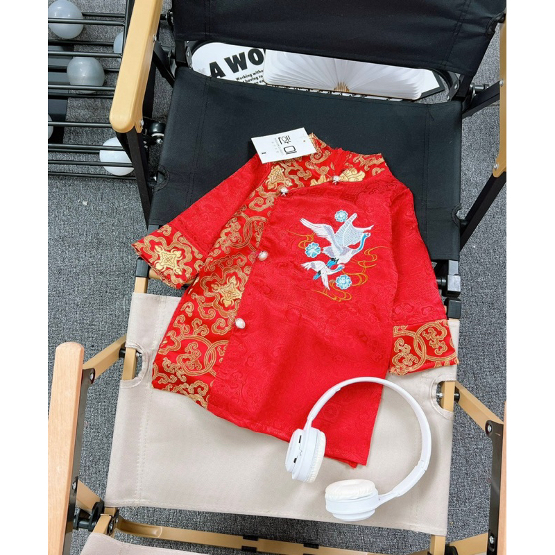 Áo dài cách tân bé trai size 9-28kg. Chất gấm thượng hải cao cấp