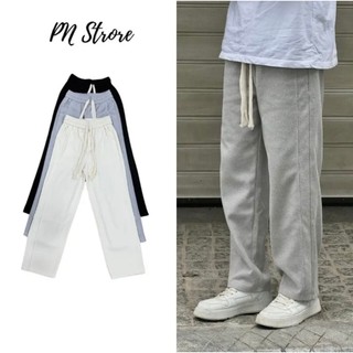 Quần dài thun ống suông sweatpant unisex chất nỉ chân cua cotton cạp xỏ dây drawstring