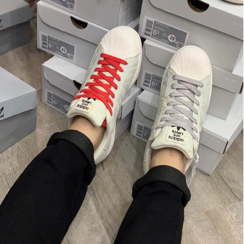 Giày Adida.s Sò Levis White Blue Cao Cấp Fullbox