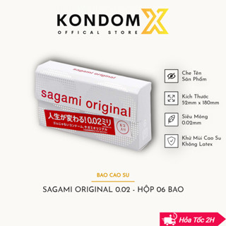 Bao cao su siêu mỏng cao cấp SAGAMI ORIGINAL 002, không mùi cao su, chính hãng Nhật Bản, hộp 6 bcs