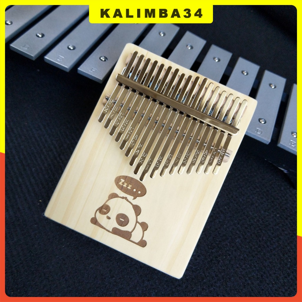 Đàn kalimba 17 phím gấu panda KL34, Kalimba hình chữ nhật khắc gấu ngủ tặng búa chỉnh âm