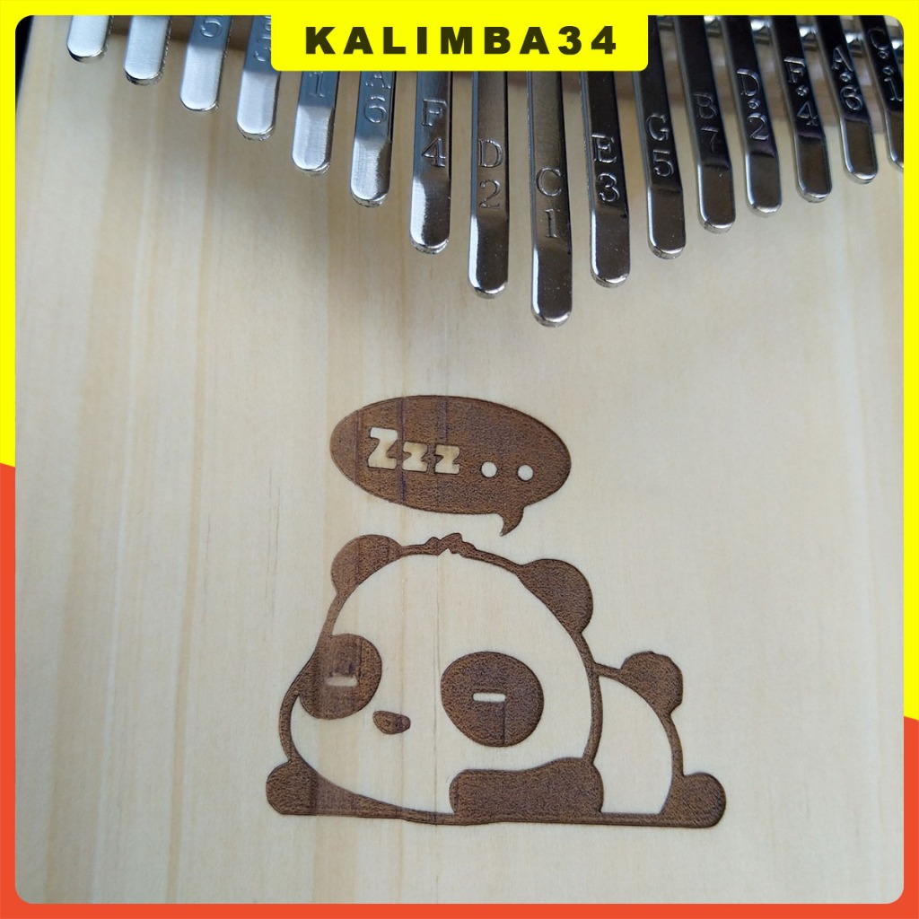 Đàn kalimba 17 phím gấu panda KL34, Kalimba hình chữ nhật khắc gấu ngủ tặng búa chỉnh âm
