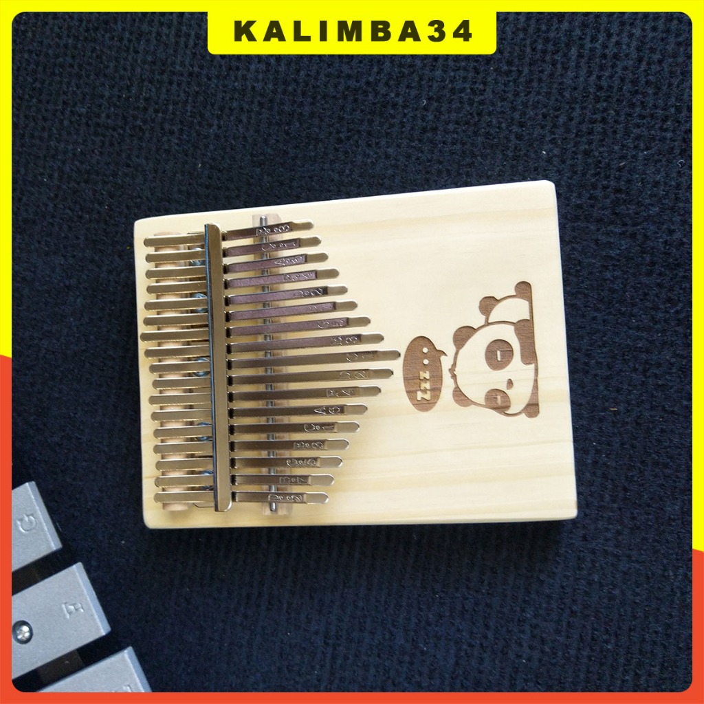 Đàn kalimba 17 phím gấu panda KL34, Kalimba hình chữ nhật khắc gấu ngủ tặng búa chỉnh âm
